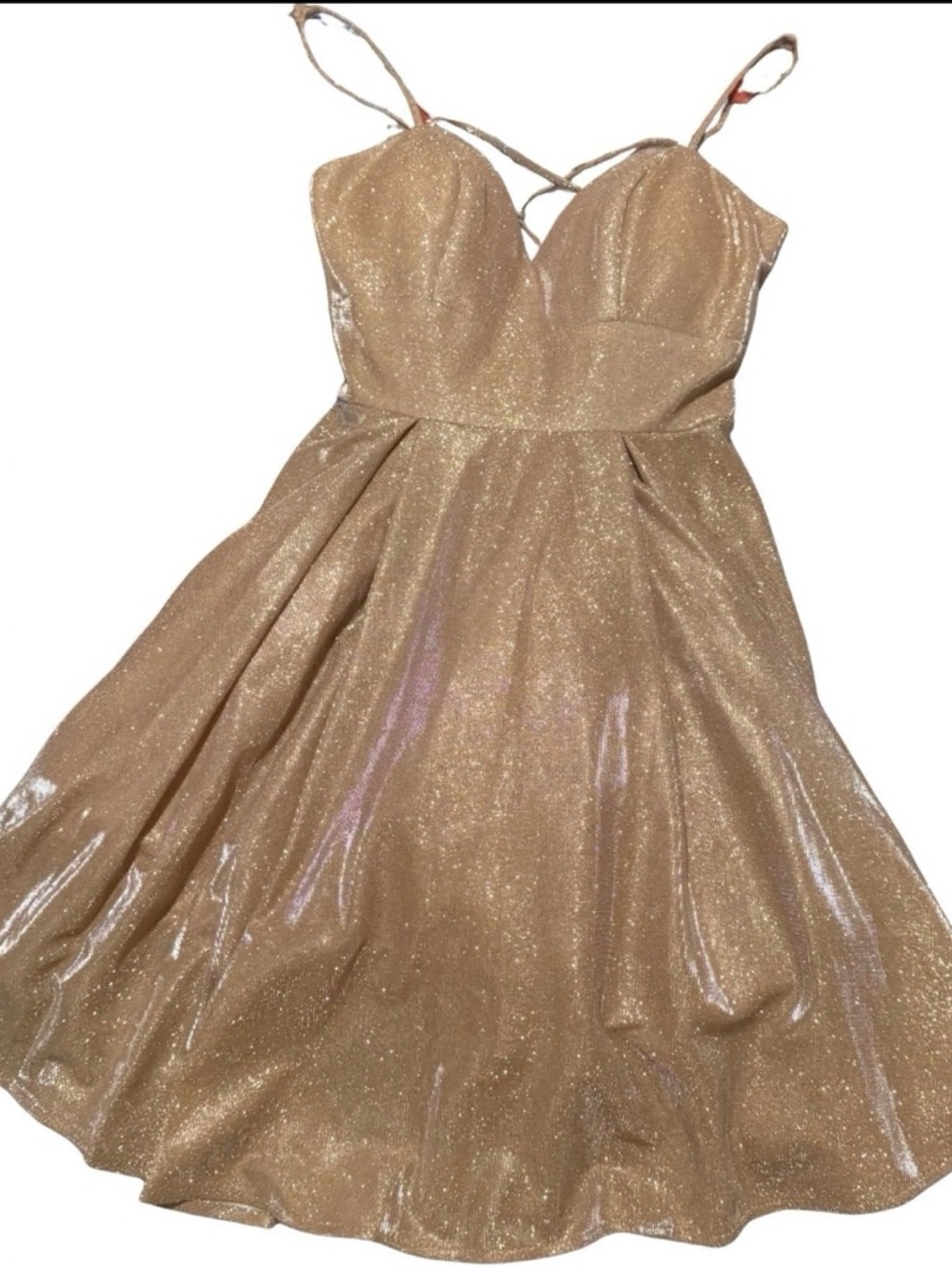 Dancing Queen Gold Shimmer Tie-Waist Dress